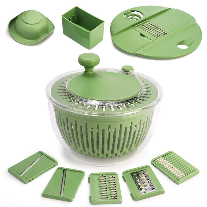 Susteas Salad Spinner + Chopper Combo – Includes Colander & Pasta Strainer – 5-In-1 Kitchen Must-Have (Springtok Green)