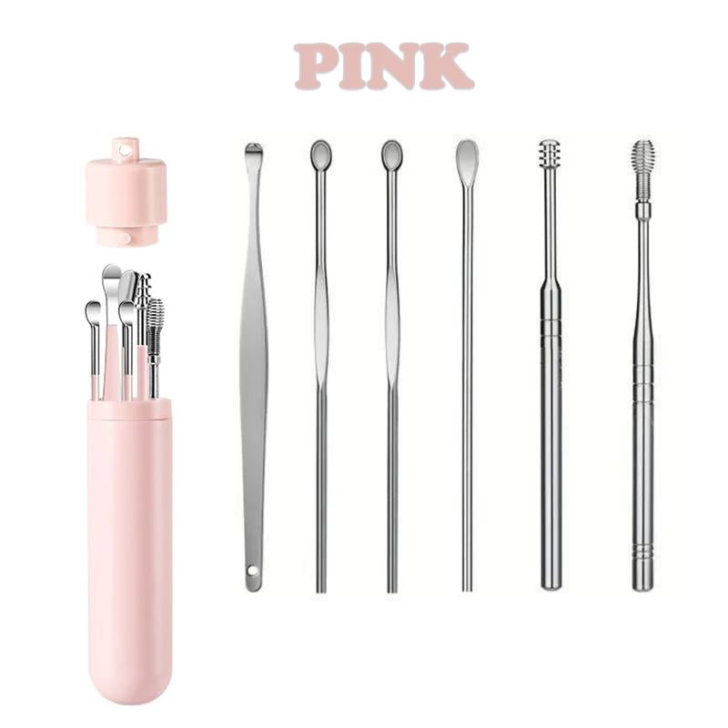 6 Counts Set Stainless Steel Spiral Ear Massage Cleaning Tool,Stainless Steel Earwax Removal Tool Kit,Mini Portable Ear Scope With.Sensiohome