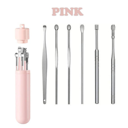 6 Counts Set Stainless Steel Spiral Ear Massage Cleaning Tool,Stainless Steel Earwax Removal Tool Kit,Mini Portable Ear Scope With.Sensiohome
