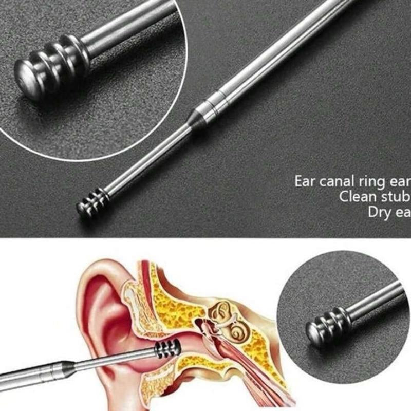 6 Counts Set Stainless Steel Spiral Ear Massage Cleaning Tool,Stainless Steel Earwax Removal Tool Kit,Mini Portable Ear Scope With.Sensiohome