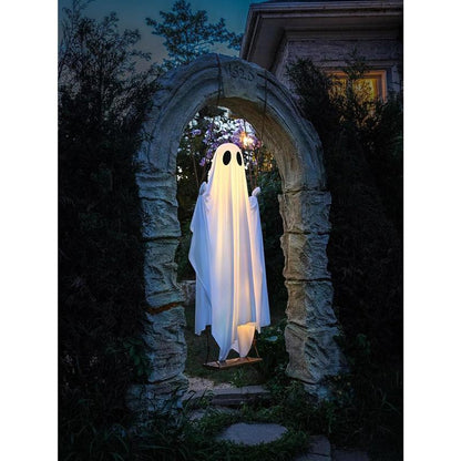 Halloween Decorations Outdoor - 5 FT Large Hanging Swing Ghost Halloween Decor with String Lights - Spooky Cute Ghosts Decorations for Front Porch Yard Tree