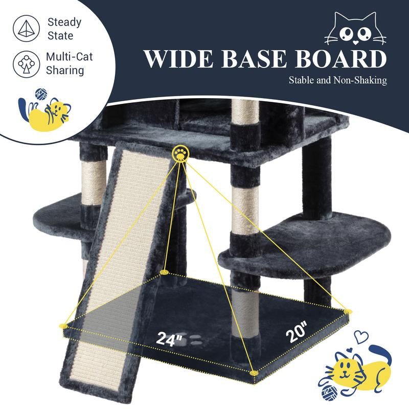 Allewie 68-Inch Multi-Level Cat Tree with Condo and Scratching Post for Large Cats - Available in Beige, Pink, Light Grey, Smoky Grey, and Leopard Print