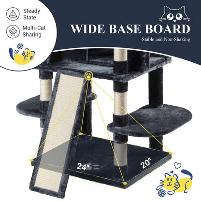 Allewie 68-Inch Multi-Level Cat Tree with Condo and Scratching Post for Large Cats - Available in Beige, Pink, Light Grey, Smoky Grey, and Leopard Print