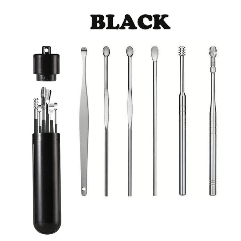 6 Counts Set Stainless Steel Spiral Ear Massage Cleaning Tool,Stainless Steel Earwax Removal Tool Kit,Mini Portable Ear Scope With.Sensiohome