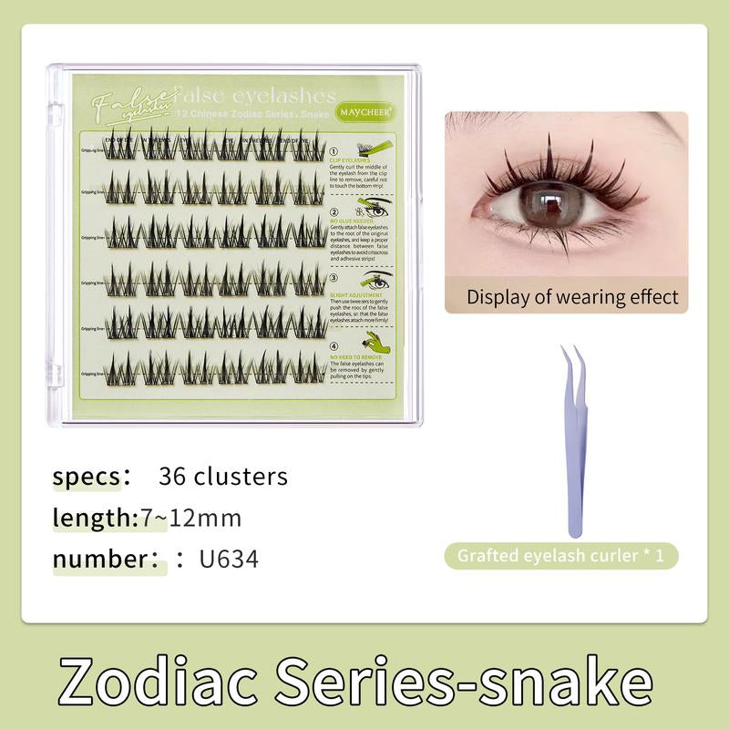 Maytobe False Eyelashes，Glue Free Self-Adhesive Eyelash Clusters，1 Box 36 Pcs ，Reusable Clusters Beginner Friendly with Tweezers ，Extension Soft Comfortable，Easy Apply Natural Look for Makeup Daily Life