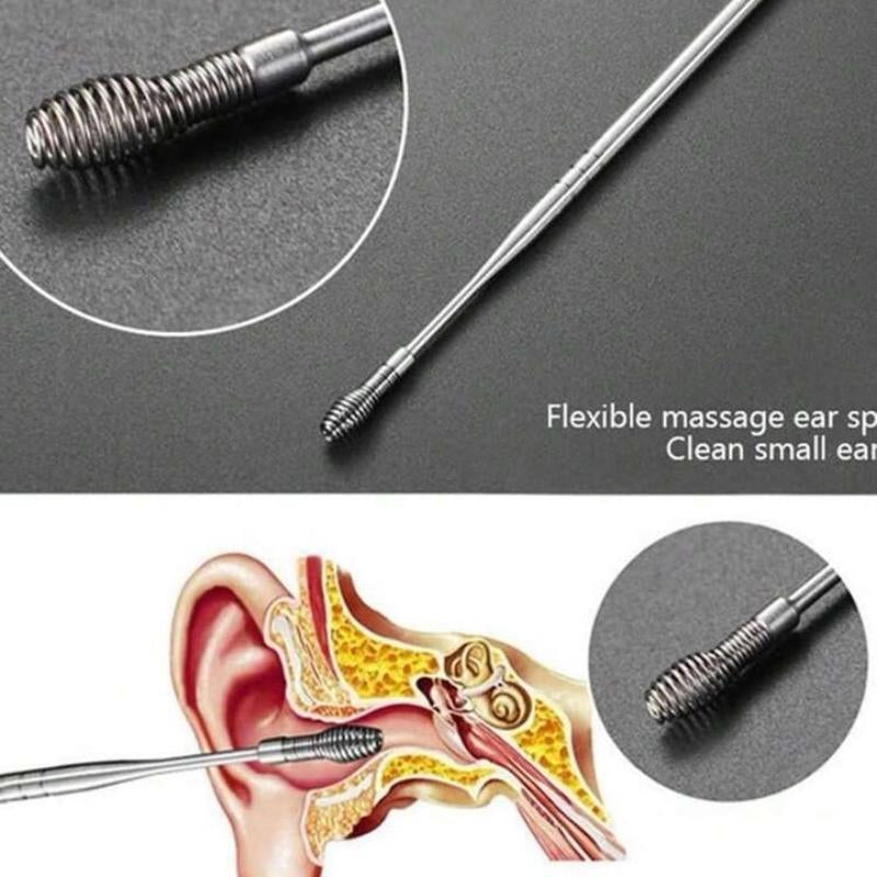 6 Counts Set Stainless Steel Spiral Ear Massage Cleaning Tool,Stainless Steel Earwax Removal Tool Kit,Mini Portable Ear Scope With.Sensiohome