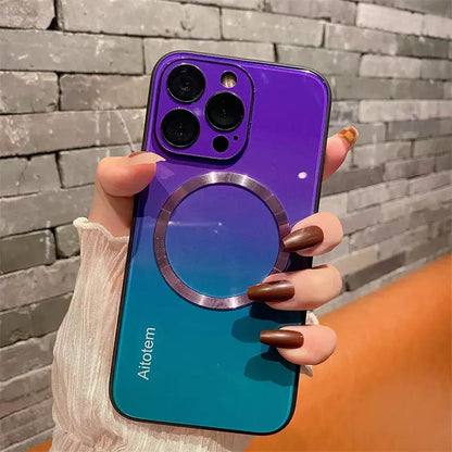 Case for Iphone 16 15 14 13 12 11 Pro Max Case, Support for Magsafe, Magnetic Wireless Charger Case, Gradient Glass Back Cover with Full Camera Lens Protector Cover
