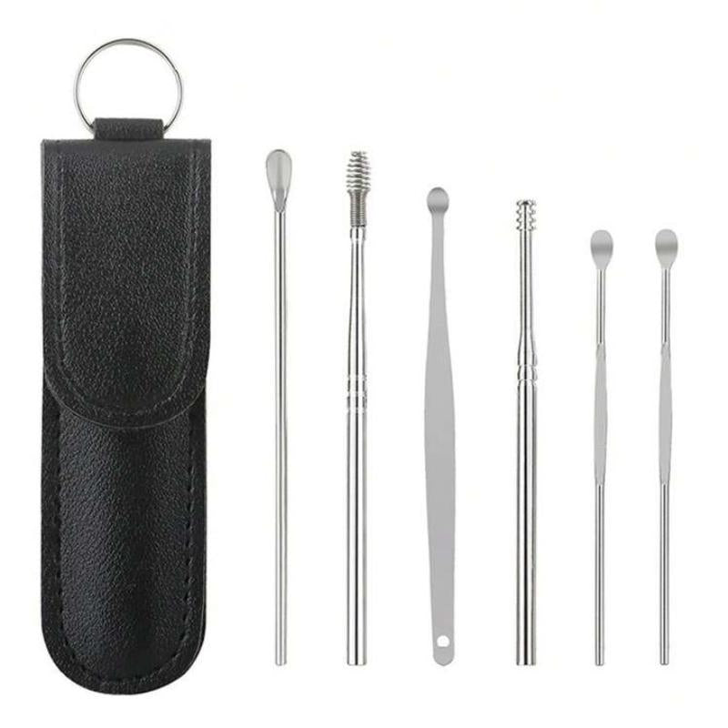 6 Counts Set Stainless Steel Spiral Ear Massage Cleaning Tool,Stainless Steel Earwax Removal Tool Kit,Mini Portable Ear Scope With.Sensiohome