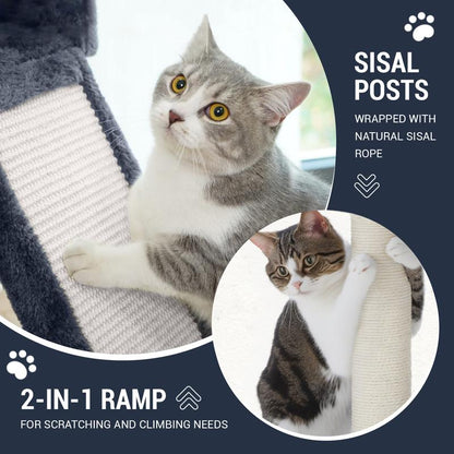 Allewie 68-Inch Multi-Level Cat Tree with Condo and Scratching Post for Large Cats - Available in Beige, Pink, Light Grey, Smoky Grey, and Leopard Print