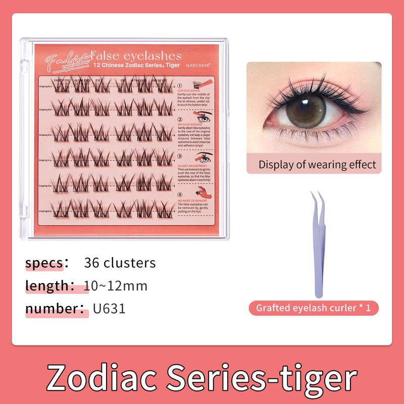 Maytobe False Eyelashes，Glue Free Self-Adhesive Eyelash Clusters，1 Box 36 Pcs ，Reusable Clusters Beginner Friendly with Tweezers ，Extension Soft Comfortable，Easy Apply Natural Look for Makeup Daily Life