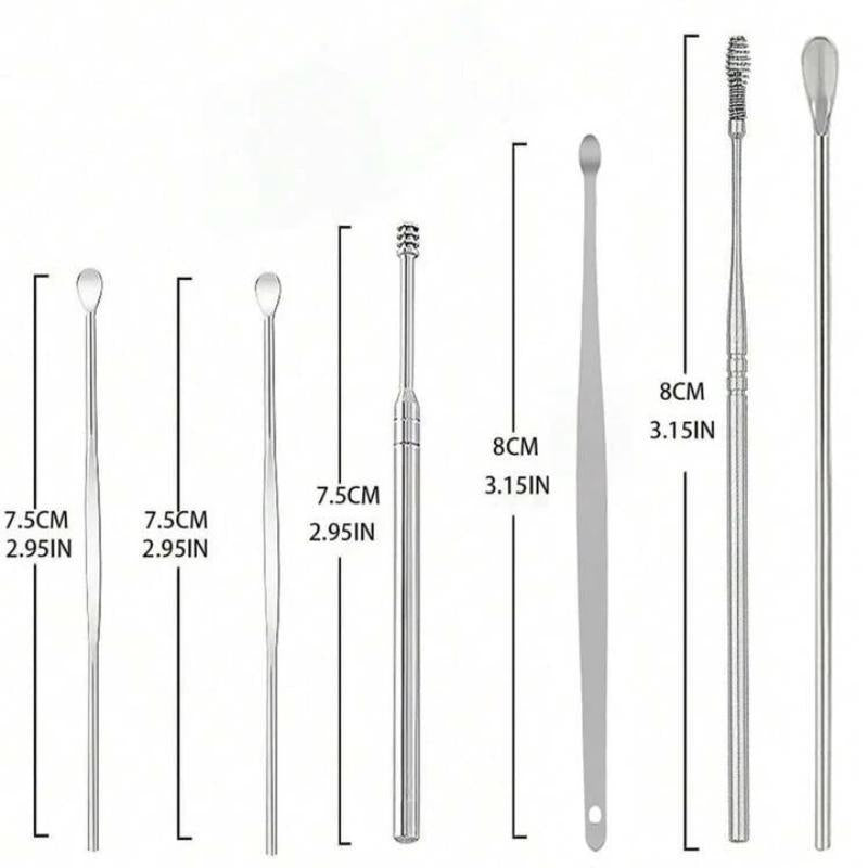 6 Counts Set Stainless Steel Spiral Ear Massage Cleaning Tool,Stainless Steel Earwax Removal Tool Kit,Mini Portable Ear Scope With.Sensiohome