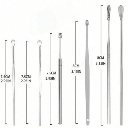 6 Counts Set Stainless Steel Spiral Ear Massage Cleaning Tool,Stainless Steel Earwax Removal Tool Kit,Mini Portable Ear Scope With.Sensiohome