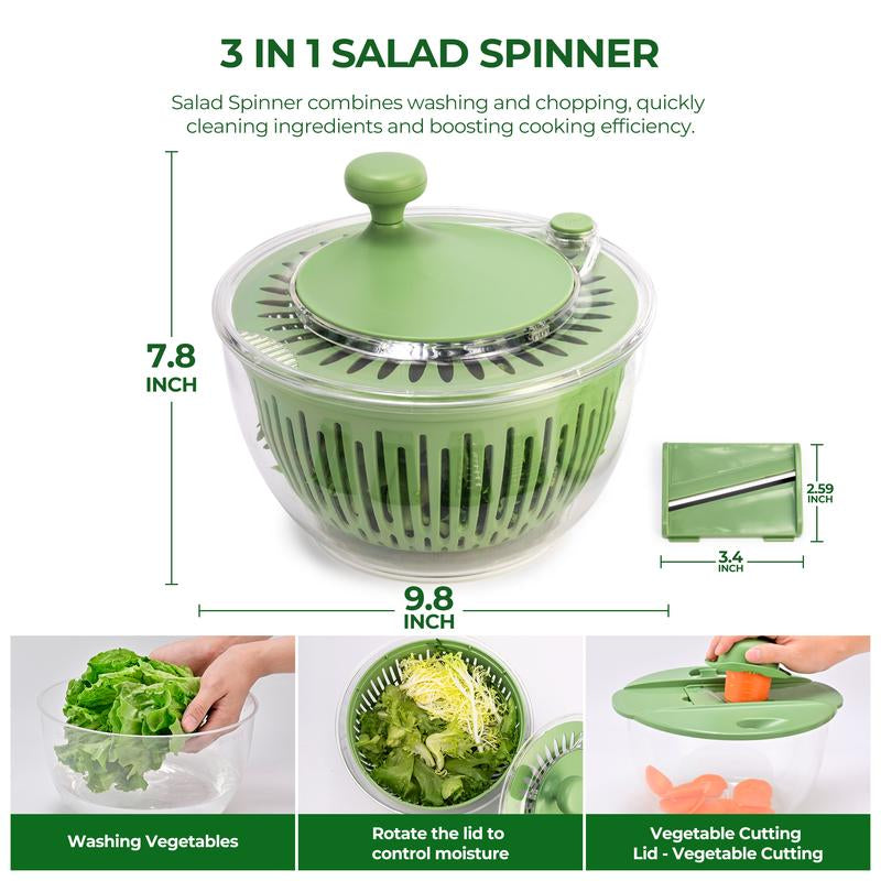 Susteas Salad Spinner + Chopper Combo – Includes Colander & Pasta Strainer – 5-In-1 Kitchen Must-Have (Springtok Green)