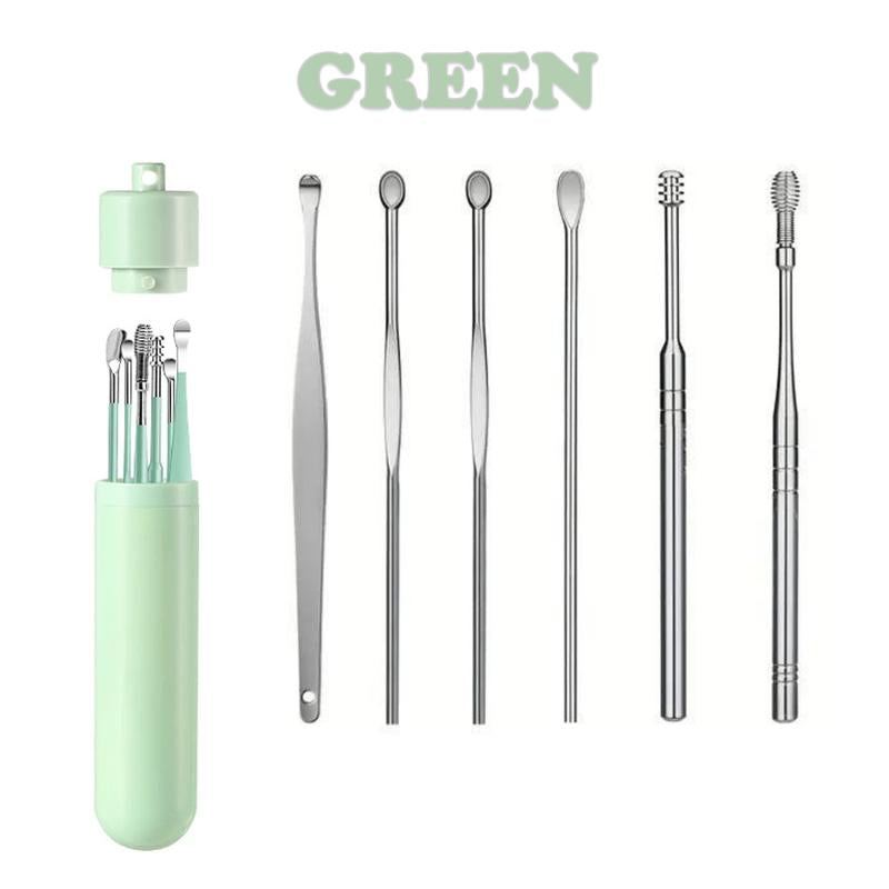 6 Counts Set Stainless Steel Spiral Ear Massage Cleaning Tool,Stainless Steel Earwax Removal Tool Kit,Mini Portable Ear Scope With.Sensiohome